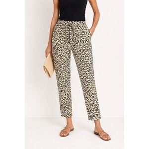 J. Crew NWT Drawstring Linen Pants Leopard Print Gold Black White Womens 4